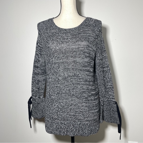 Women’s Loft Sweater, Black/White/Gray Tie Bell Sleeve Sweater M - Picture 1 of 15
